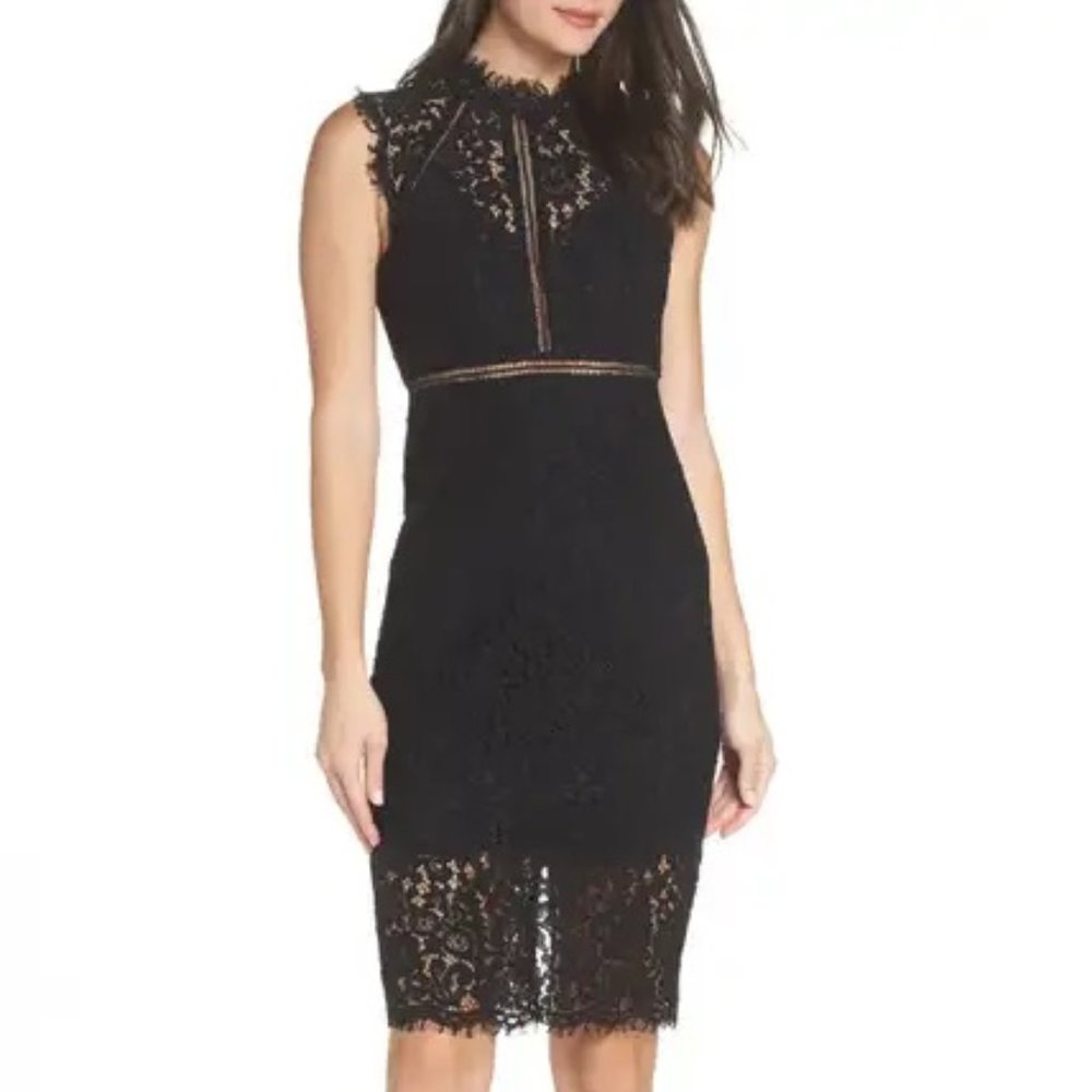 Bardot Lace Sheath Dress Black Size 8